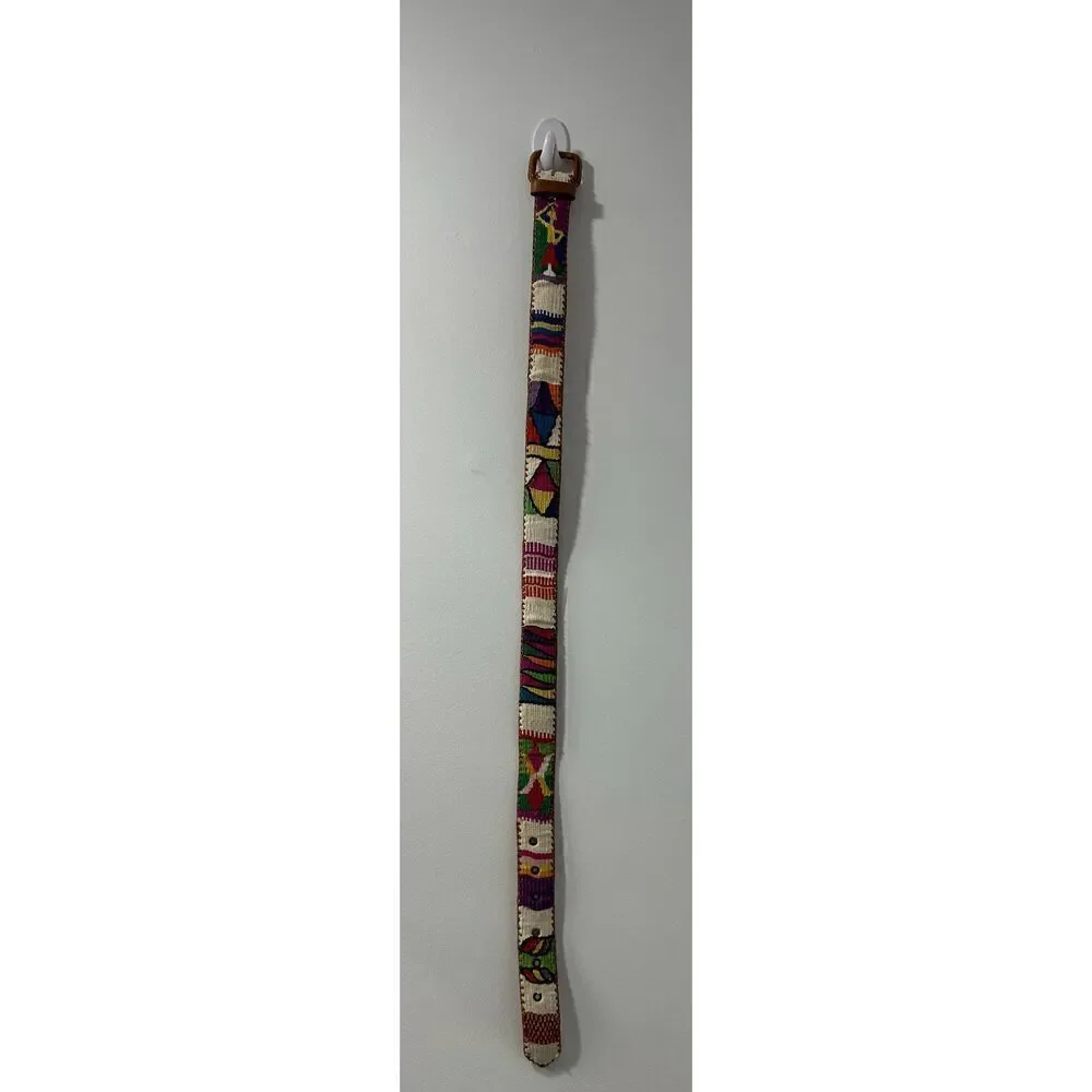 Mayan design inspired leather belt made in Guatemala size Small. #M-1289